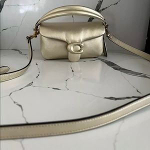 Coach Tabby Pillow 18 Gold metallic Pillow shoulder handbag gold tone hardware